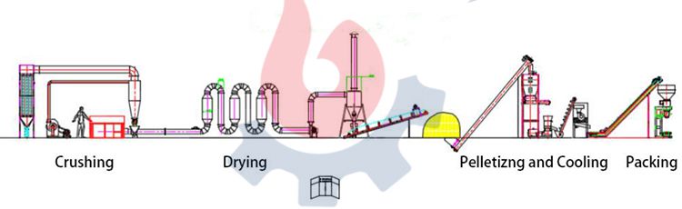 Complete flow chart of beech wood pellet production