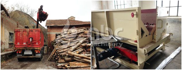 log, timber, wood debarking machine for complete wood pellets line